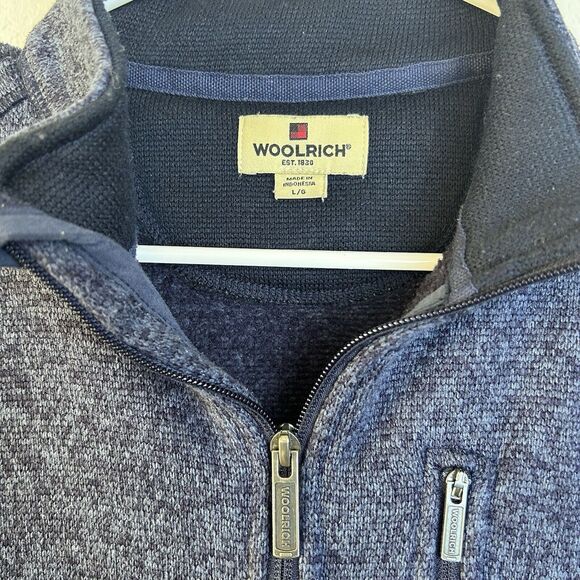 Woolrich Jacket Men’s Large Blue Pullover 1/4 Zip Sweater Comfort Cabincore - Picture 4 of 12